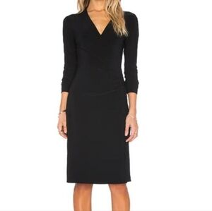 Norma Kamali Navy Blue Long Sleeve Stretch Knit V-neck Midi Dress Women's XS